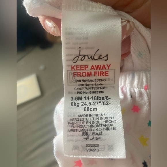 JOULES Lexie Jersey White Star Romper Size 3-6 months - Picture 5 of 5